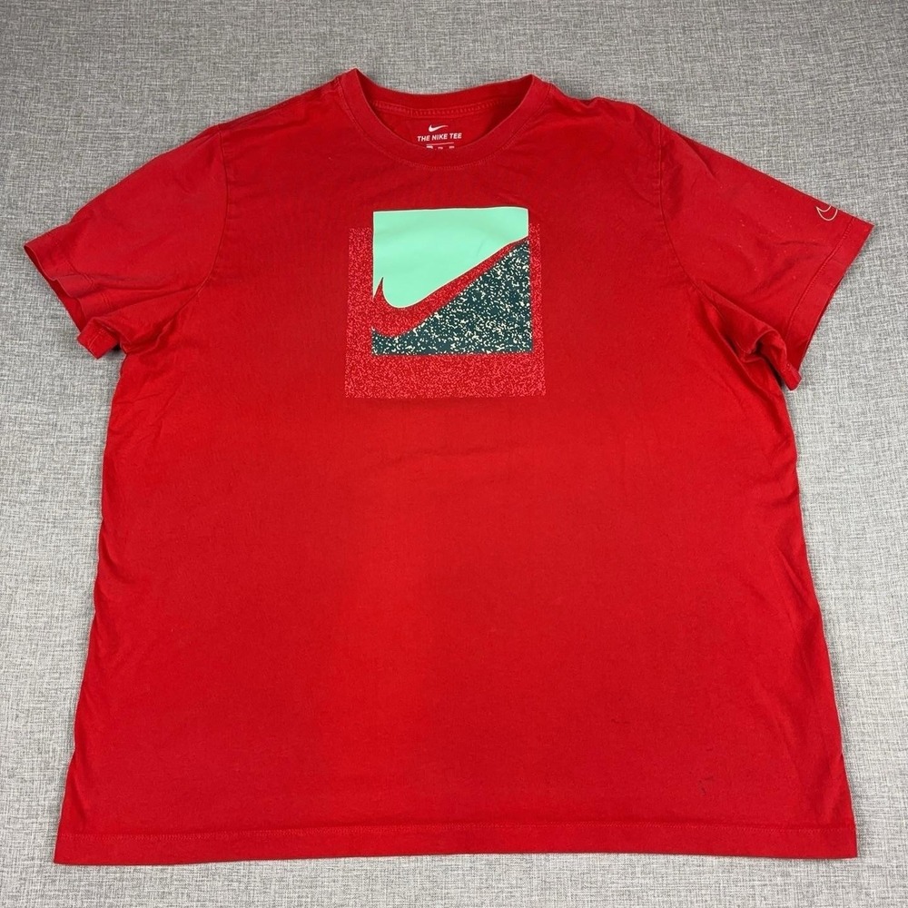 Nike Shirt Mens 2XL Red Swoosh Box Graphic Tee Sport Cotton Jersey Crewneck